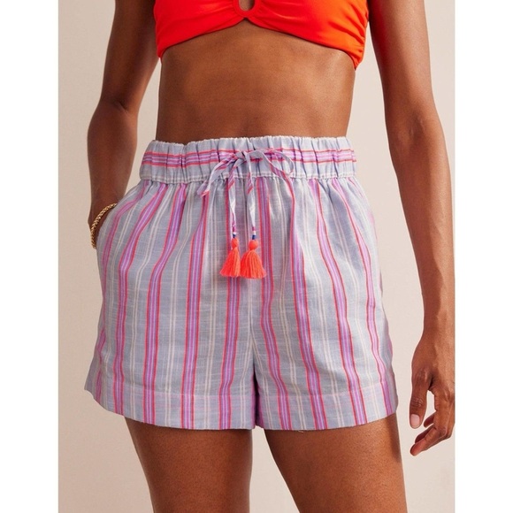 Boden Striped Tassel Shorts | Size 10 US | Cotton Blend Summer Lounge - Picture 2 of 10